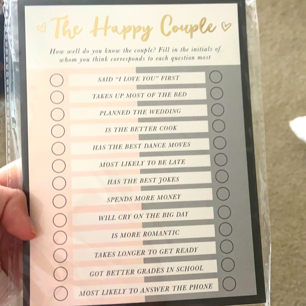 The Happy Couple Bachelorette Bingo Game